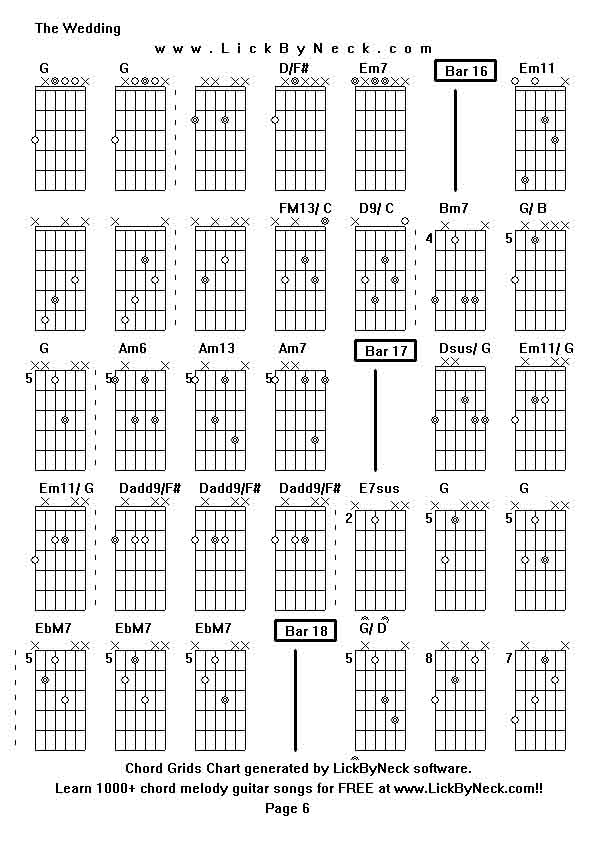 Chord Grids Chart of chord melody fingerstyle guitar song-The Wedding,generated by LickByNeck software.